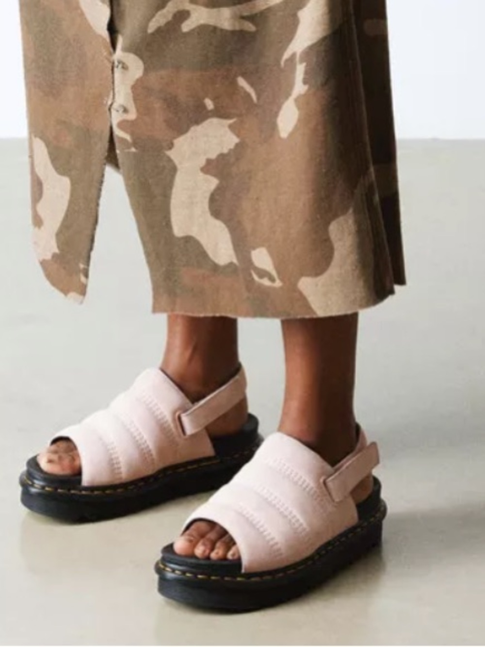 Dr. Martens KOLE Powder Pink Quilted Puff Suede Back Strap Platform Sandals